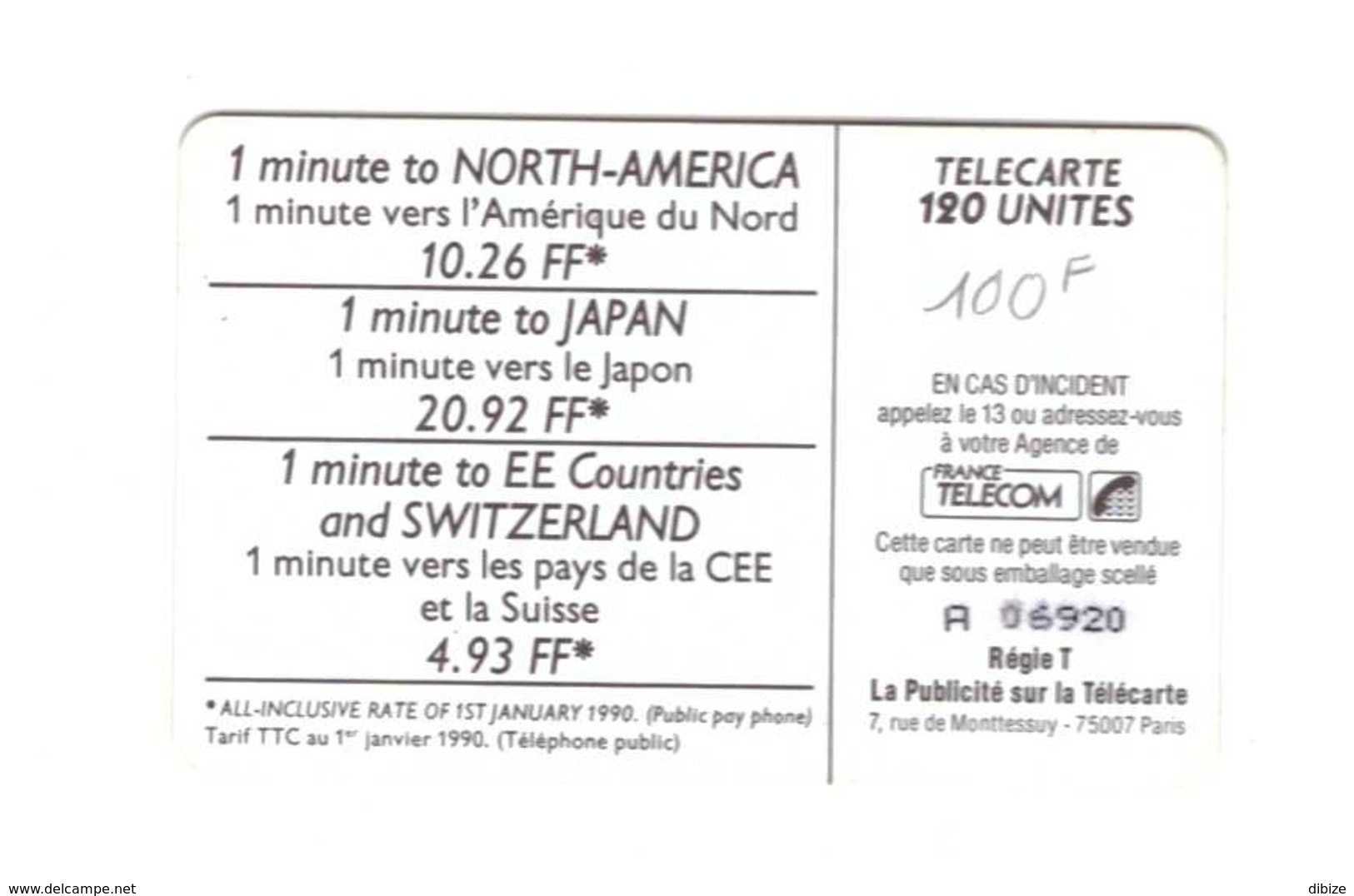 France. 1 Télécarte. Puce Décentrée.Vers Le Haut Et La Bas. 120 Unités. - 1990