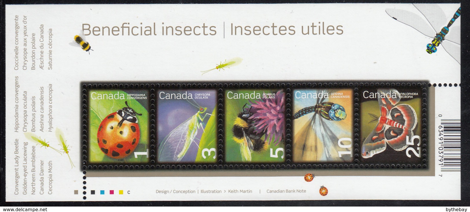 Canada 2007 MNH Sc #2283a Souvenir Sheet Of 5 Ladybug, Lacewing, Bee, Dragonfly, Moth Beneficial Insects - Unused Stamps