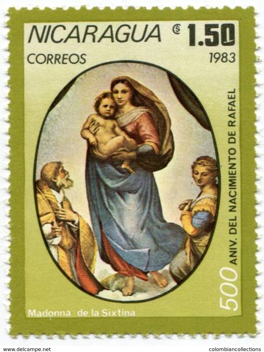 Lote 1287-93, Nicaragua, 1983, Sello, Stamp, 7 v, Pinturas de Rafael, Raphael paintings, art