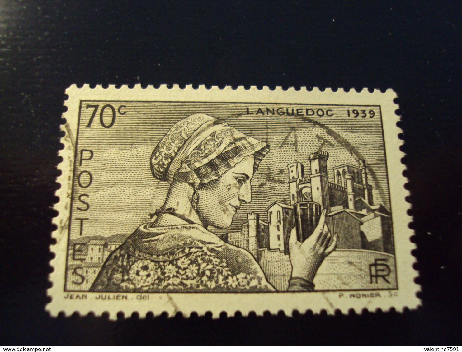 1939     -timbre Oblitéré N°    448  "  Coiffe Languedoc     "      Côte   0.65      Net    0.25 - Oblitérés