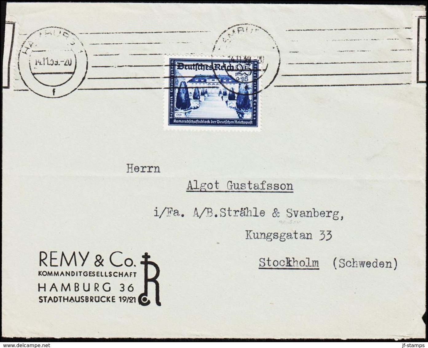 1939. Deutschen Reichspost 25 Pf. HAMBURG 14.11.39. To Stockholm, Schweden. Geöffnet. (Michel 713) - JF182035 - Lettres & Documents