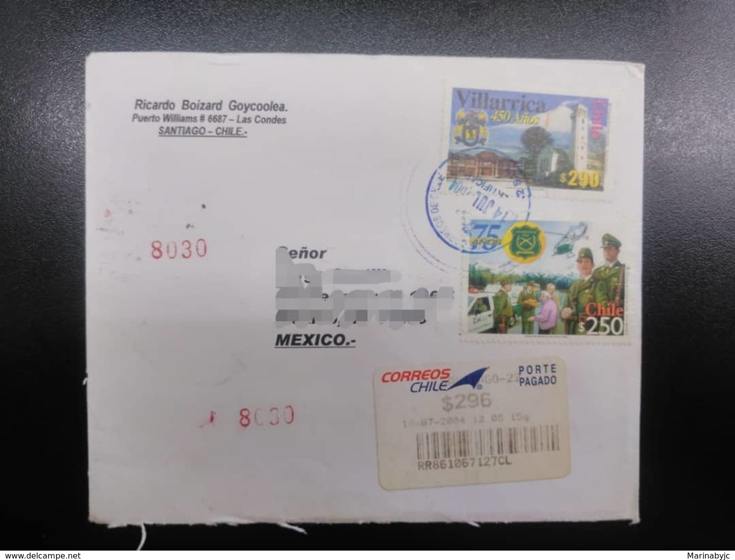 W)2004 CHILE,VILLARRICA 450 YEARS, ARCHITECTURE SOLDIERS,75 YEARS,HELICOPTER,CIRCULATED COVER FROM CHILE TO MEXICO - Chile