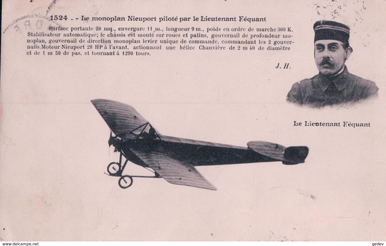 France Aviation, Monoplan Nieuport Piloté Par Le Lieutenant Féquant (1524) - Aviateurs