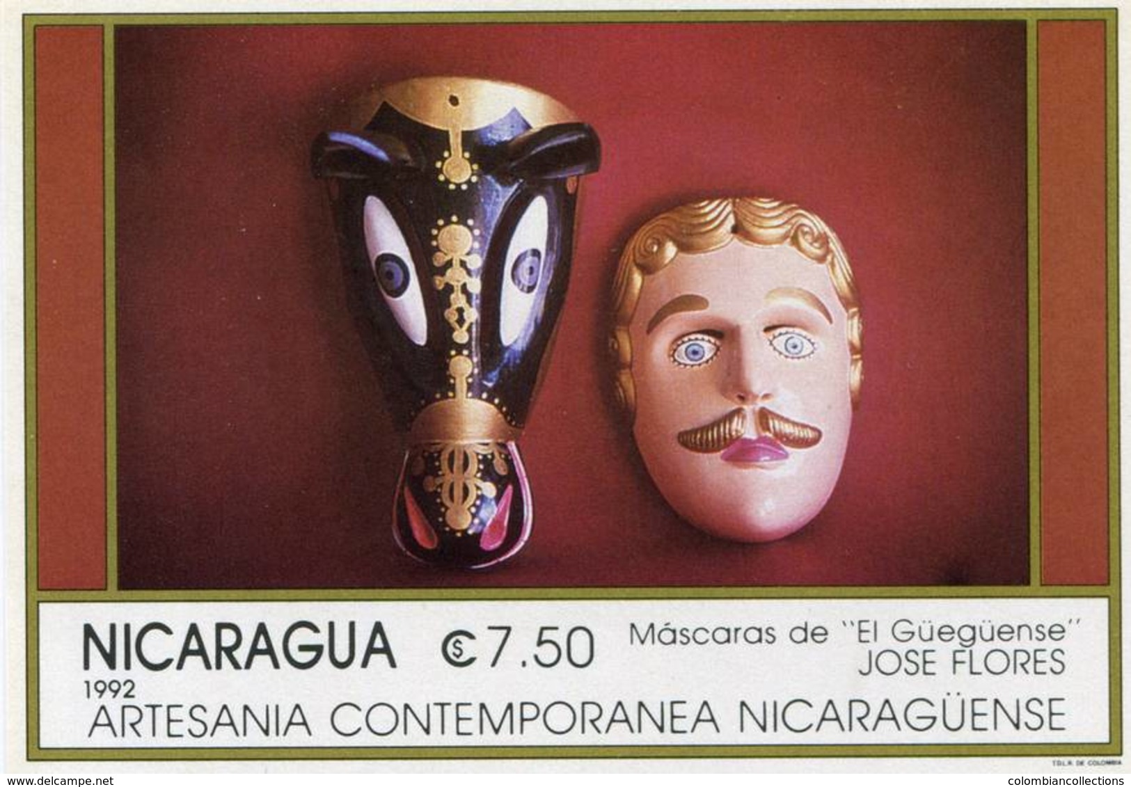 Lote 1944a, Nicaragua, 1992, HF, SS, Artesania Contemporanea Nicaraguense. Jose Florez. Mascara, Craft Mask - Nicaragua