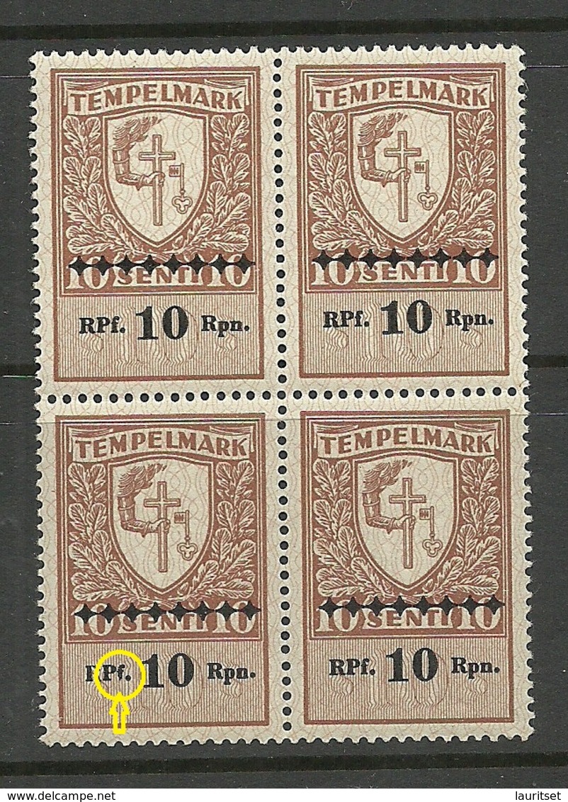 ESTLAND Estonia 1941 German Occupation Stempelmarke 10 RPf 4-Block + ERROR Abart MNH - Occupation 1938-45