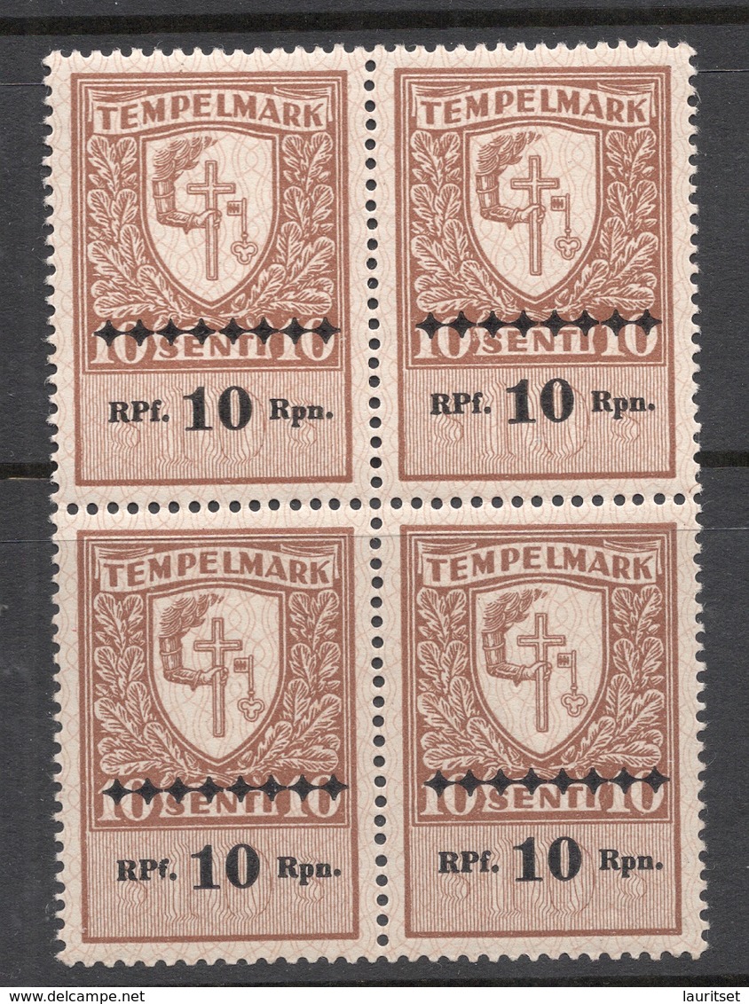 ESTLAND Estonia 1941 German Occupation Stempelmarke 10 RPf 4-Block + ERROR Abart MNH - Occupation 1938-45