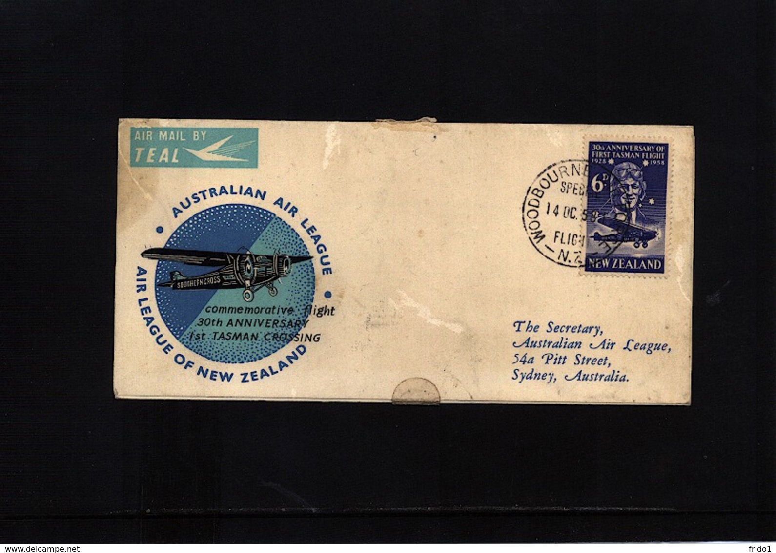 New Zealand 1958 Commemorative Flight 1st Tasman Crossing - Luchtpost