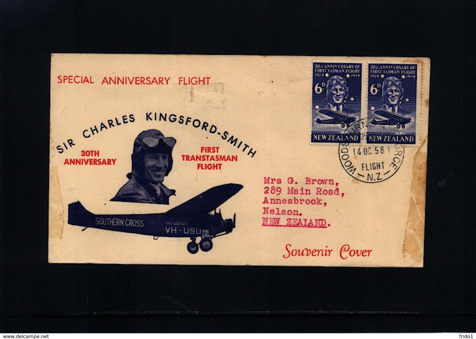 New Zealand 1958 Sir Charles Kingsford - Smith - First Transtasman Flight - Luchtpost