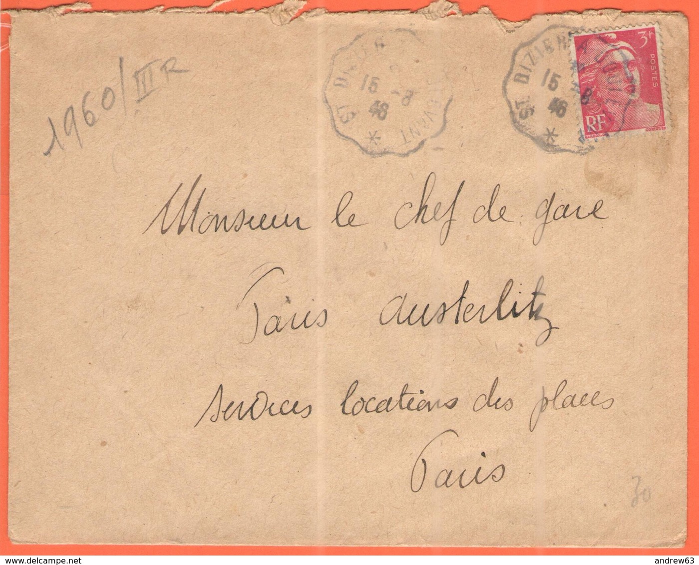 FRANCIA - France - 1946 - 3F Marianne De Gandon + Special Cancel Ambulant - Cachet Convoyeur De St. Dizier à Doulevant - - 1945-54 Marianna Di Gandon