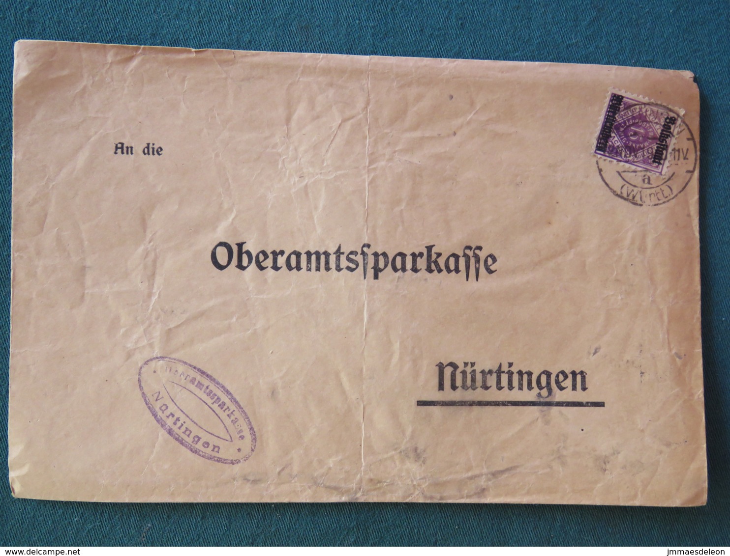 Germany 1919 Official Cover Wurtemberg Wolfschlugen To Nurtingen - Lettres & Documents