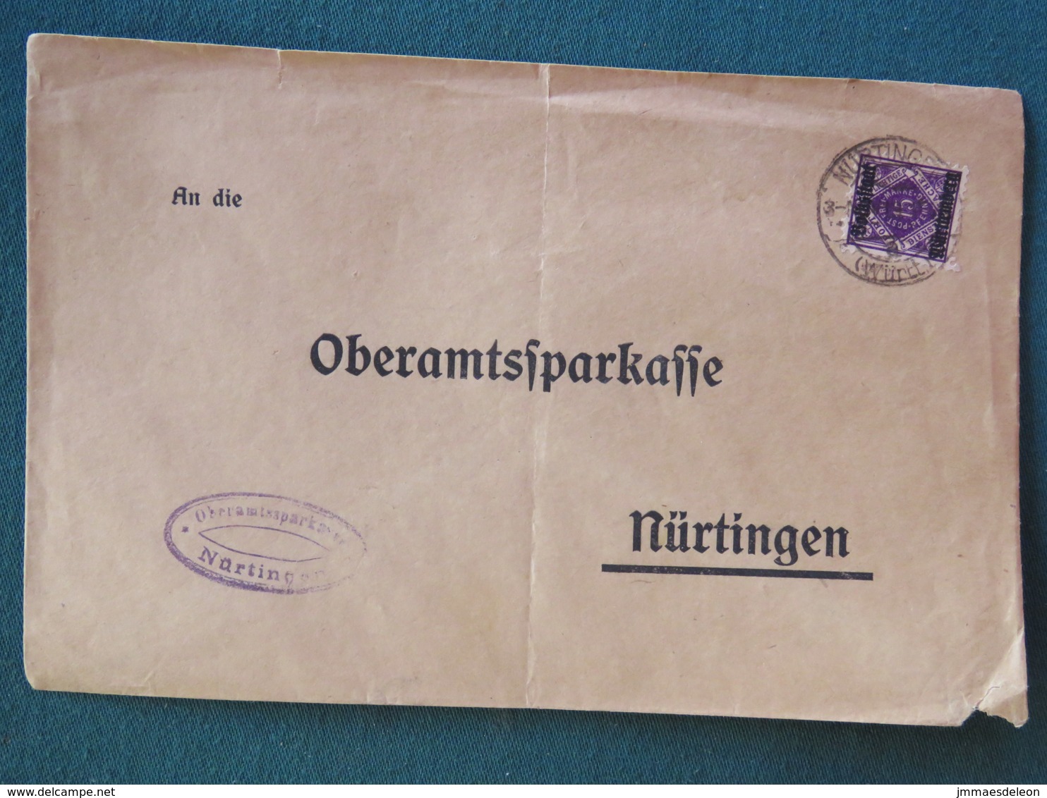 Germany 1919 Official Cover Wurtemberg Nurtingen To Nurtingen - Lettres & Documents