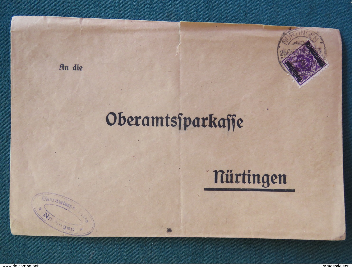 Germany 1919 Official Cover Wurtemberg Nurtingen To Nurtingen - Lettres & Documents