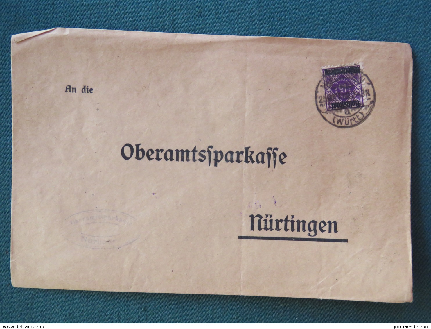 Germany 1919 Official Cover Wurtemberg Nurtingen To Nurtingen - Lettres & Documents