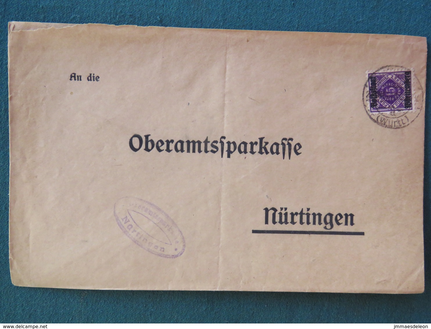 Germany 1919 Official Cover Wurtemberg Nurtingen To Nurtingen - Lettres & Documents