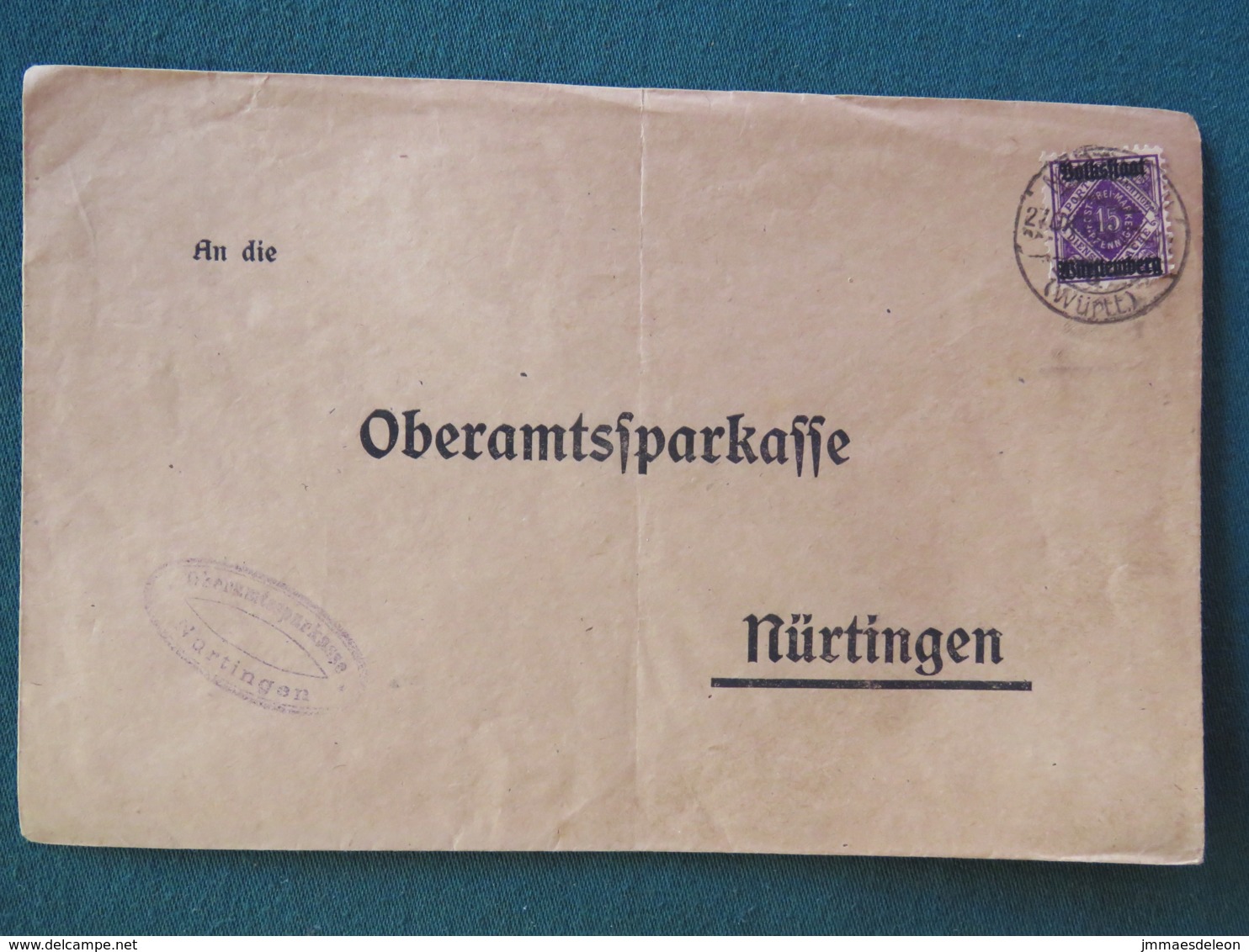 Germany 1919 Official Cover Wurtemberg Nurtingen To Nurtingen - Lettres & Documents