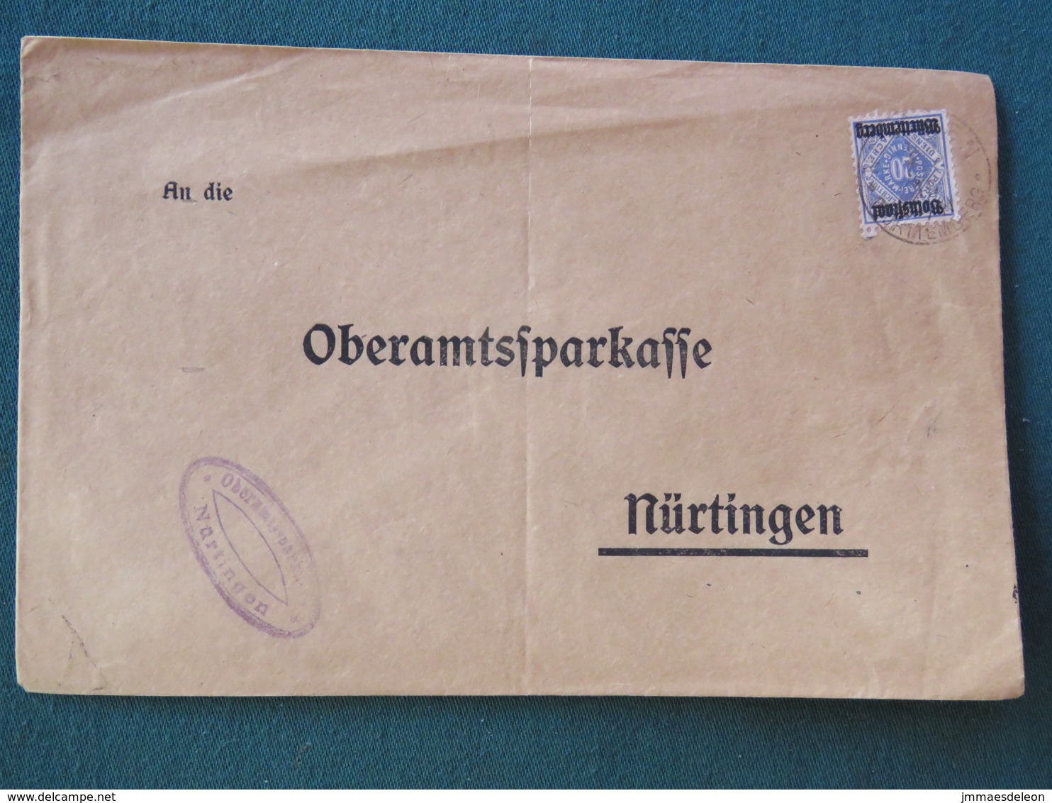 Germany 1919 Official Cover Wurtemberg Nurtingen To Nurtingen (stamp Broken) - Lettres & Documents