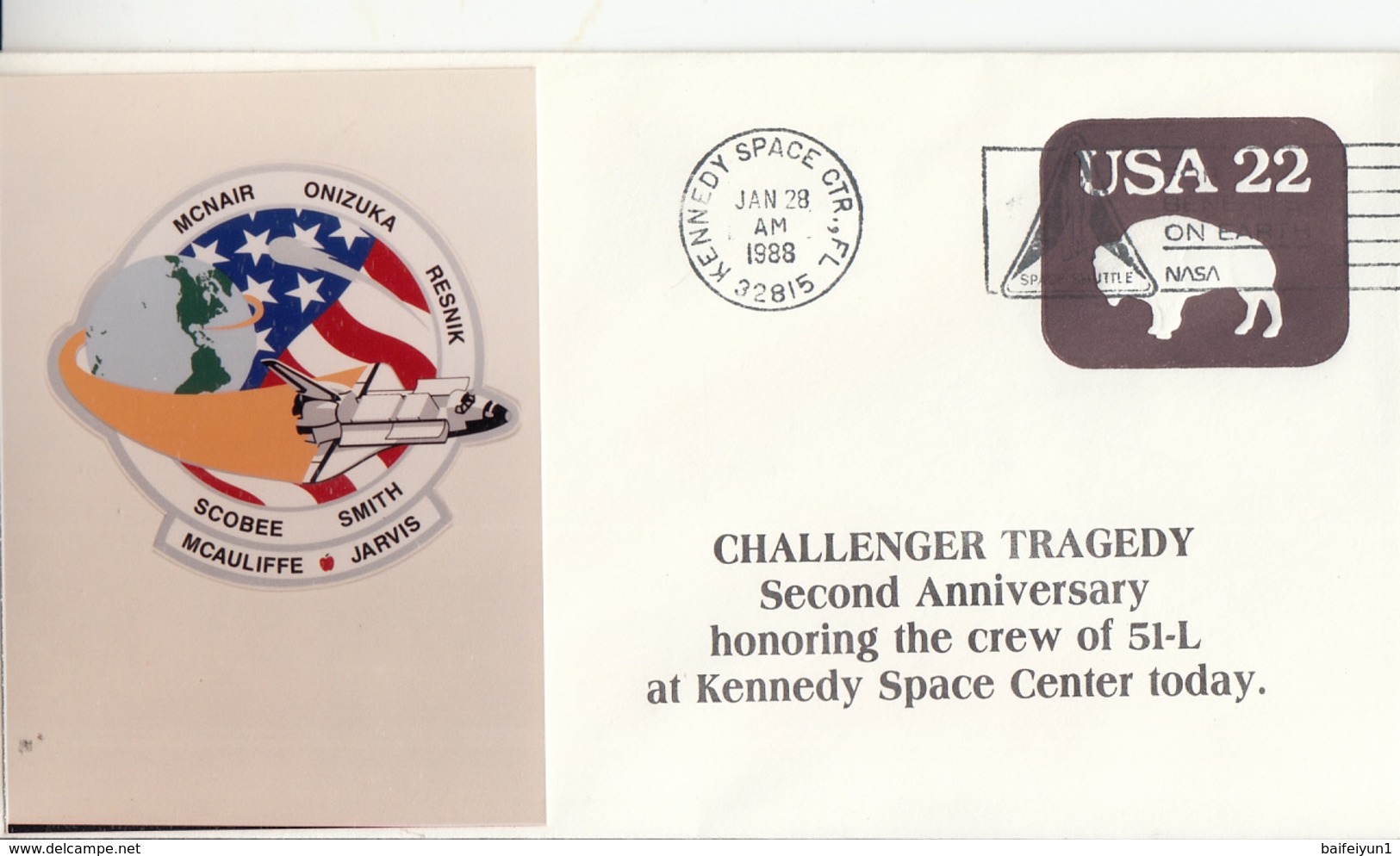 1988 USA Space Shuttle Challenger Tragedy Second Anniversary Honoring The Crew Of STS-51L Commemorative Cover - América Del Norte