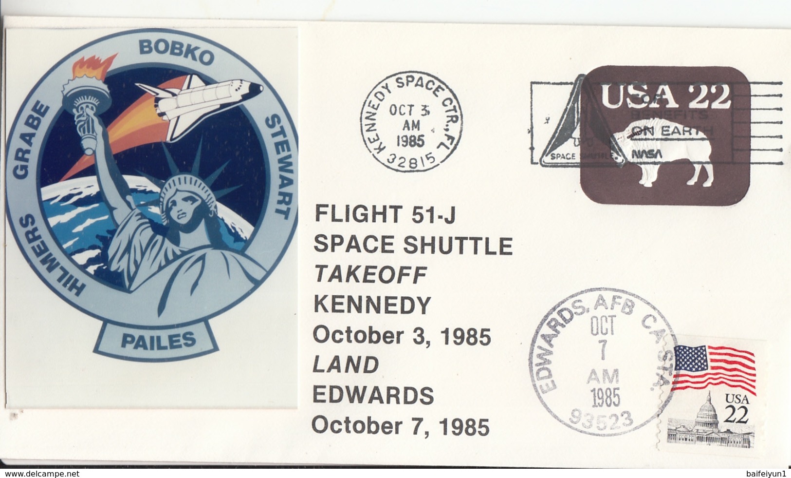 1985 USA Space Shuttle Atlantis STS-51-J Take Off And Landing Commemorative Cover - North  America