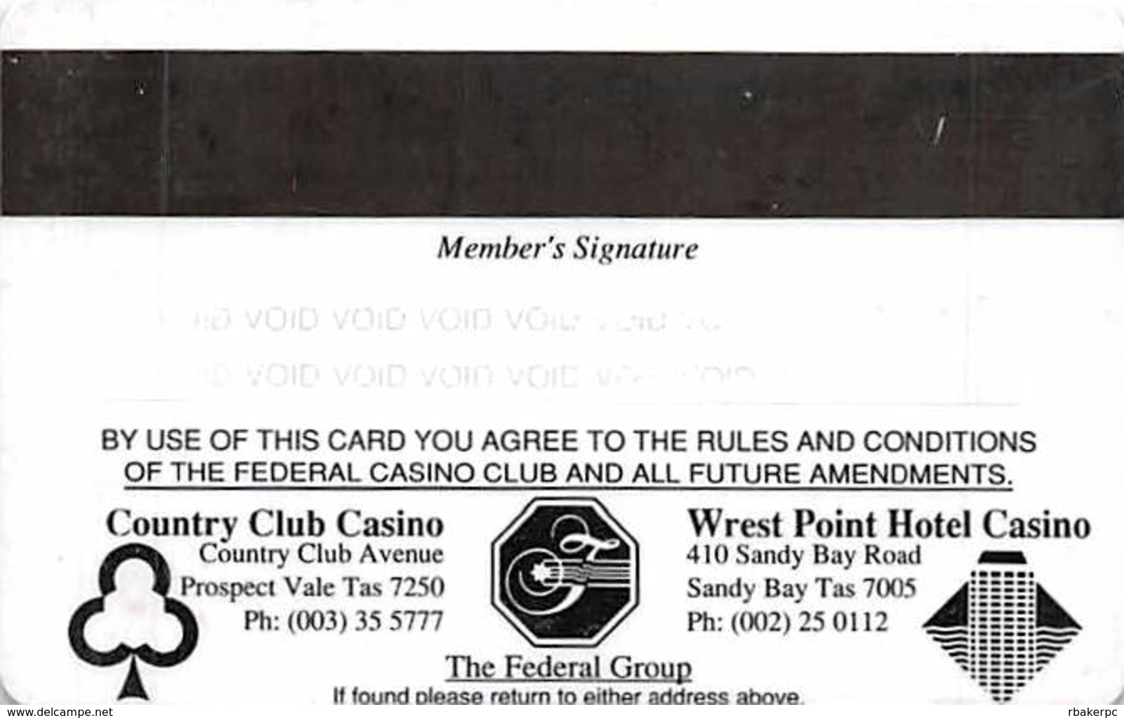 Wrest Point Hotel Casino Australia - The Federal Casino Club Slot Card .....[FSC]..... - Casino Cards