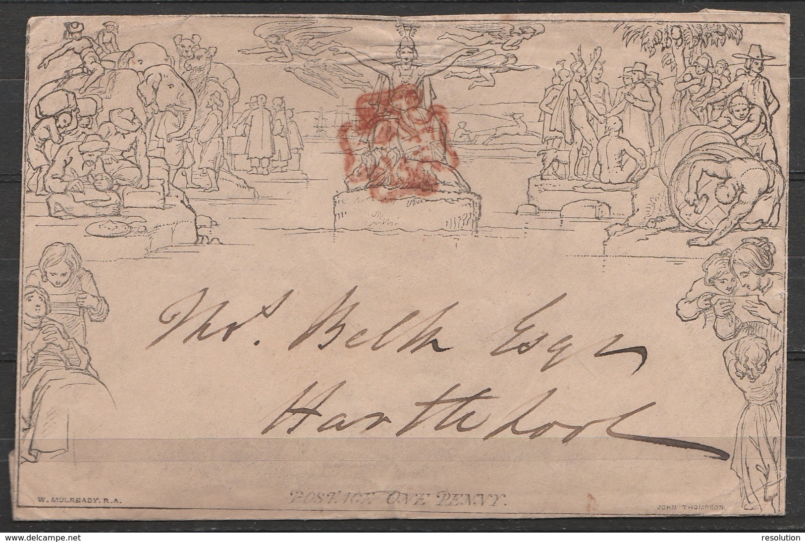 Enveloppe MULREADY One Penny Oblr Rouge Croix De Malte (au Dos: Càd "PONTERFRACHT / AU 7 / 1840") - 1840 Mulready Omslagen En Postblad
