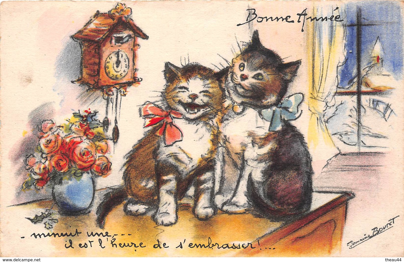 ¤¤  -   Illustrateur " Germaine BOURET "  -  Deux Petits Chats   -  Bonne Année     -   ¤¤ - Bouret, Germaine
