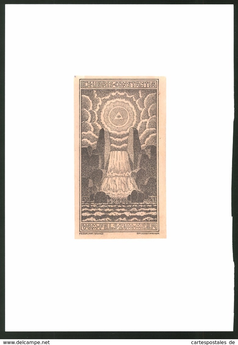 Exlibris Von Josef Wieser Für Constantia, Auge Der Vorsehung über Wasserfall - Ex-libris