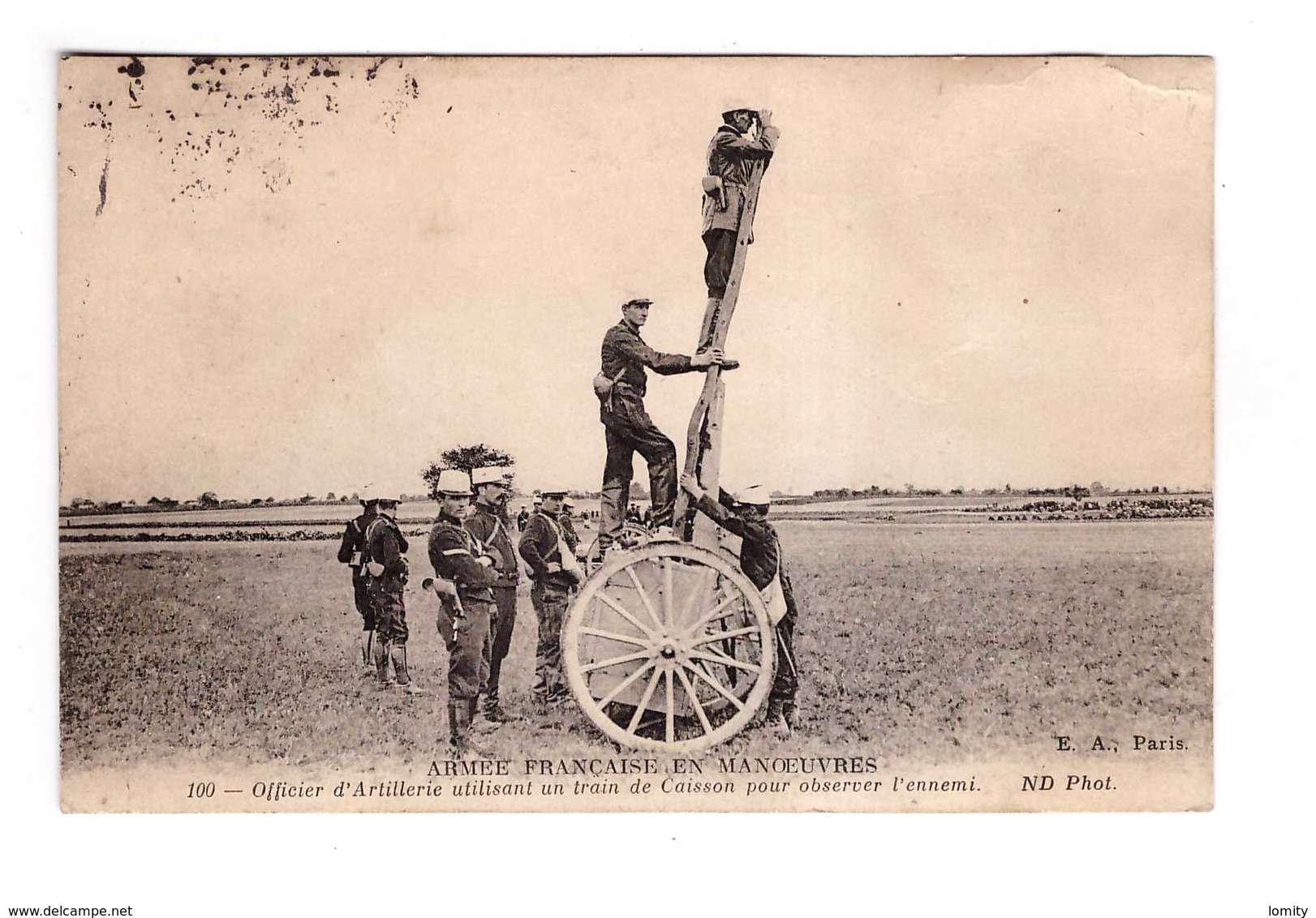 Militaire Armée Française En Manoeuvres Officier D' Artillerie Utilisant Un Train De Caisson Pour Observer L' Ennemi - Manoeuvres