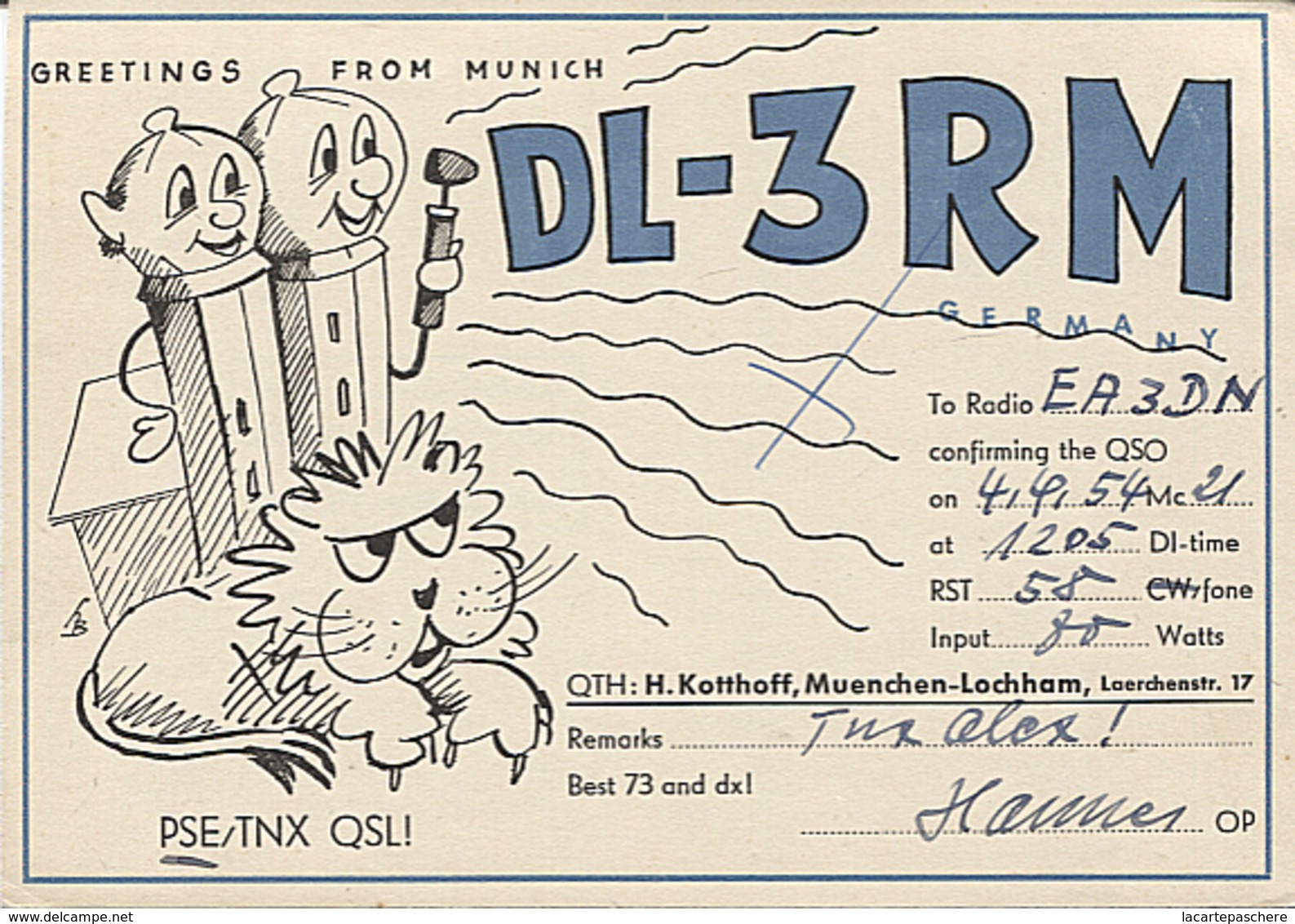 X120876 CARTE QSL RADIO AMATEUR DL3RM ALLEMAGNE GERMANY DEUTSCHLAND MUENCHEN LOCHHAM EN 1954 DEUX SCANS - Radio Amateur