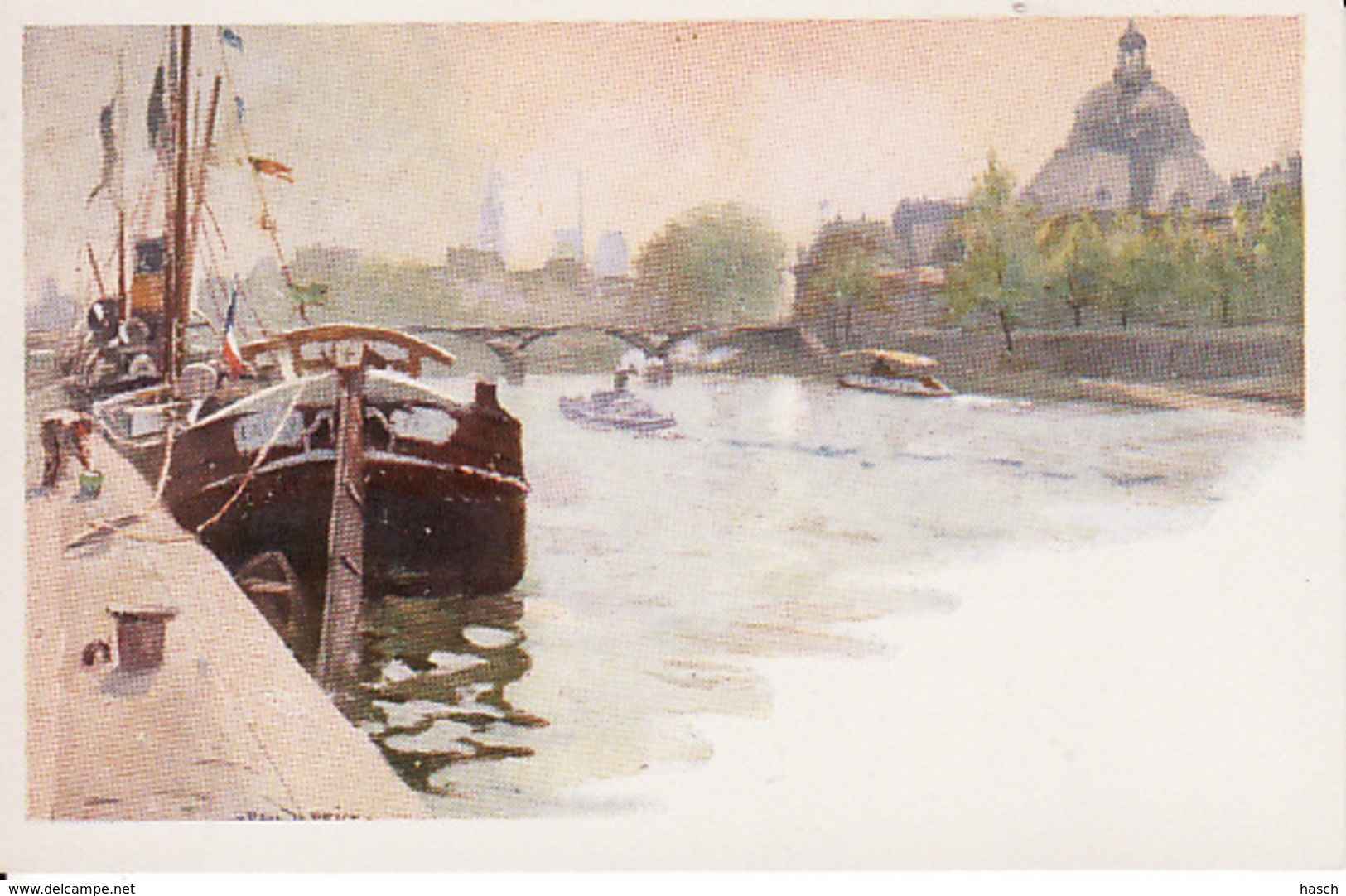 D66Paris, La Seine Au Pont (carte Postale D'une Peinture De Paul De Frick 1864-1935) - Malerei & Gemälde