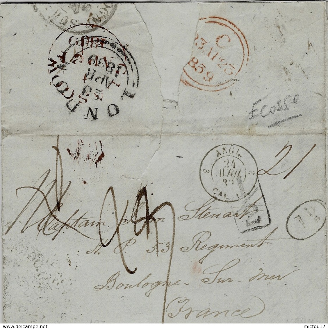 1839 - Letter From HAMILTON ( Scotland ) To Boulogne Sur Mer  - Last Year Of The 1 / 2 Penny - ...-1840 Voorlopers