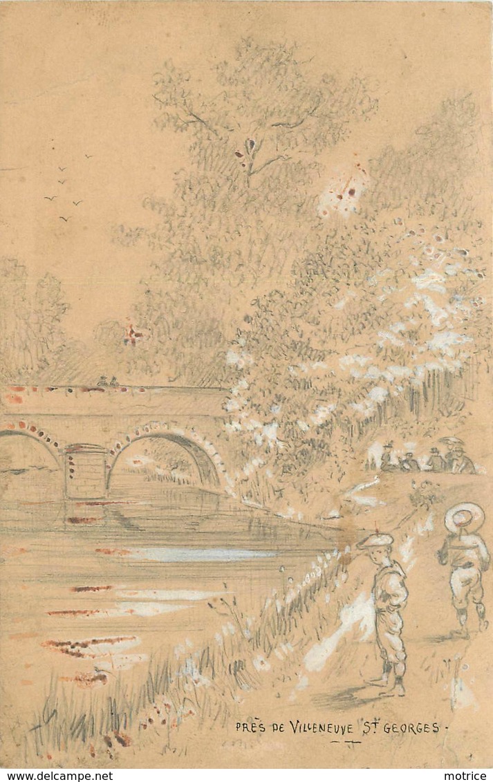 Près De Villeneuve Saint Georges; Vieux Pont Sur L'Yerre. (carte Dessinée Au Crayon). - Villeneuve Saint Georges