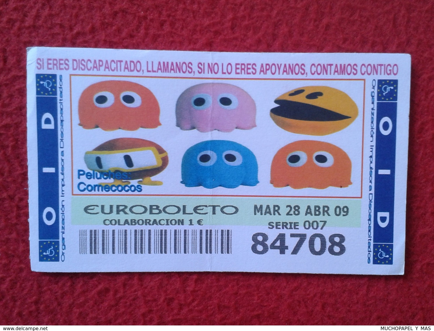 SPAIN DÉCIMO CUPÓN DE OID LOTERÍA LOTTERY LOTERIE PELUCHES STUFFED ANIMALS JUGUETES TOYS COMECOCOS PACMAN PAC MAN VER FO - Billetes De Lotería