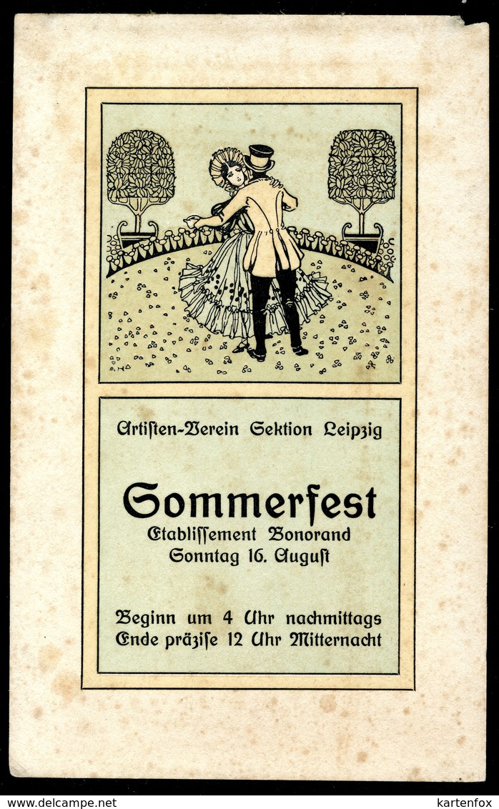 Bonorand Etablissement Leipzig, Um 1900, Einladung Zum Sommerfest D. Artisten-Verein - Sonstige & Ohne Zuordnung