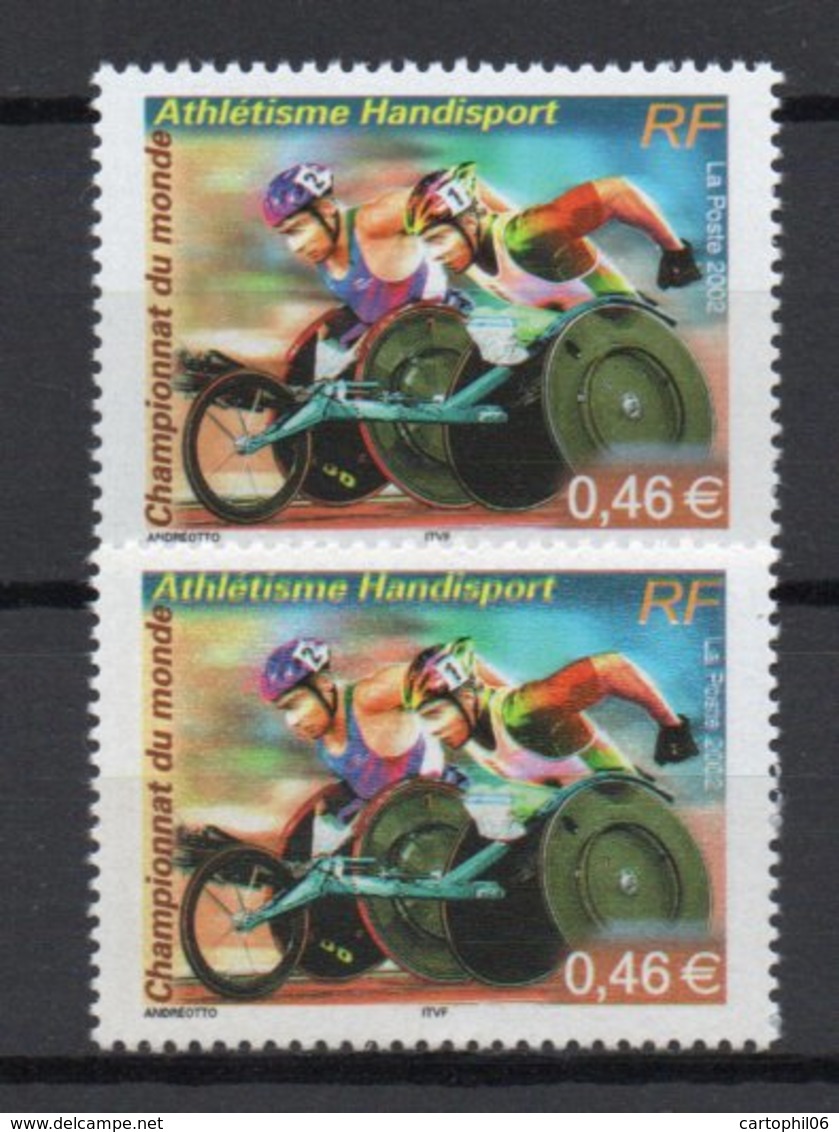 - FRANCE Variété N° 3477a - 0,46 € Athlétisme Handisport 2002 - DOUBLE IMPRESSION - Signé CALVES - Cote 70 EUR - - Neufs