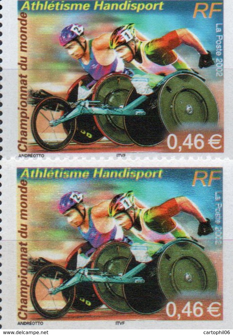 - FRANCE Variété N° 3477a - 0,46 € Athlétisme Handisport 2002 - DOUBLE IMPRESSION - Signé CALVES - Cote 70 EUR - - Neufs