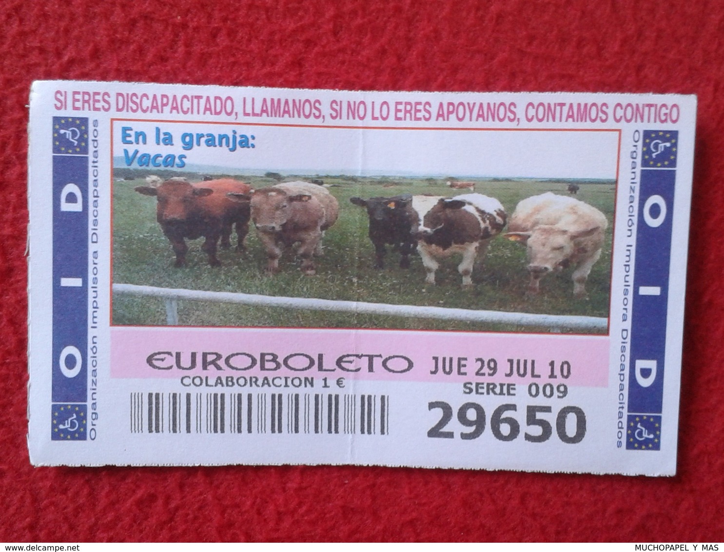 SPAIN DÉCIMO CUPÓN DE OID LOTERÍA LOTTERY LOTERIE EN LA GRANJA IN THE FARM VACAS VACA COW COWS VACHE KÜHE KUH VER FOTO - Loterijbiljetten