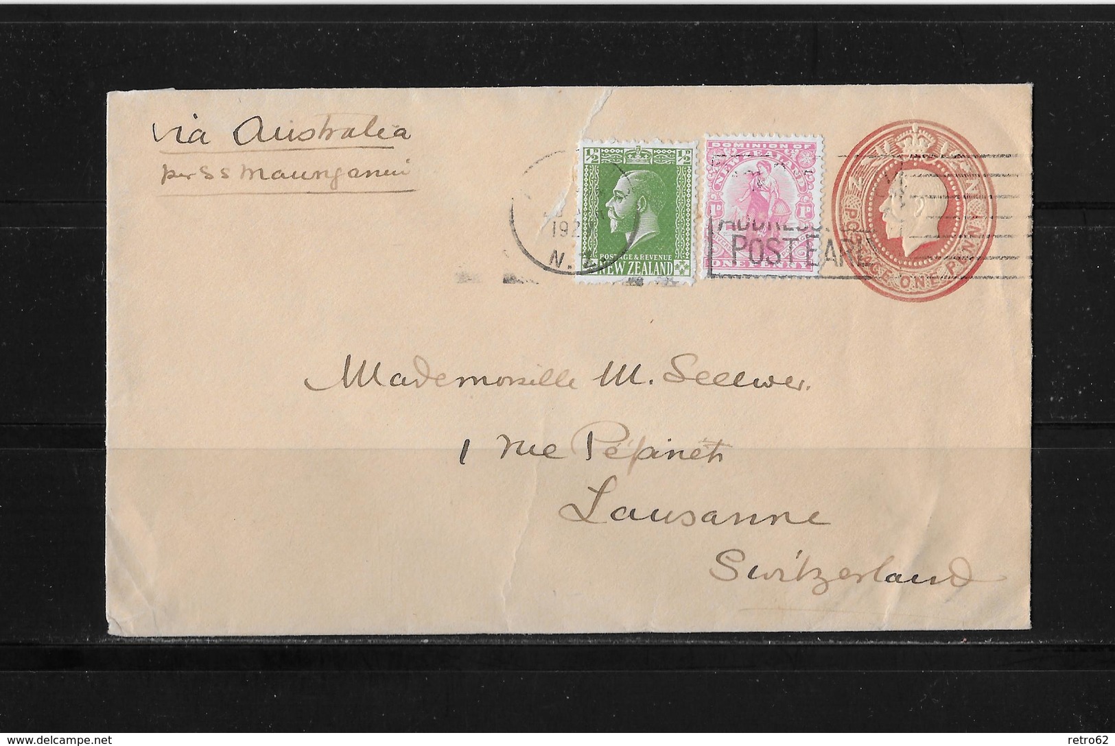 1927 NEUSEELAND → GU-Brief Mit Zusatzfrankatur Nach Lausanne/Schweiz  ►RAR◄ - Entiers Postaux