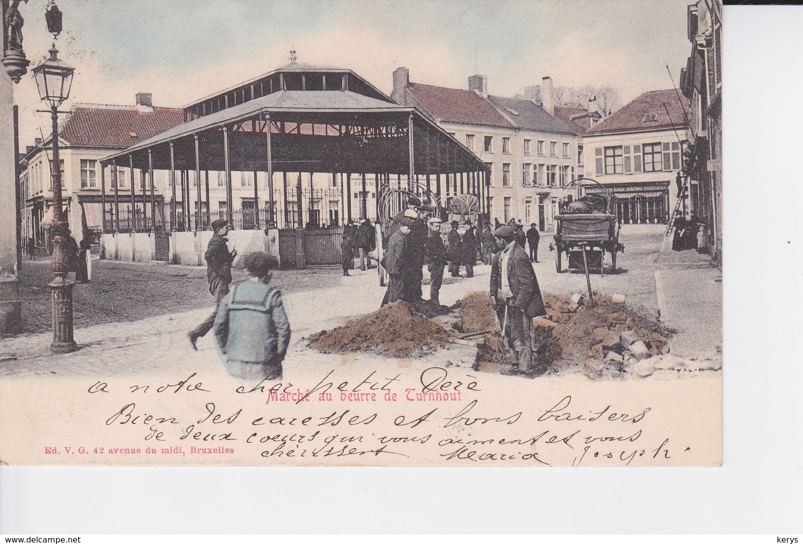 CP De 1903 : Marché Au Beurre De Turnhout , Très Animée , Chariot Et Travaux - Turnhout