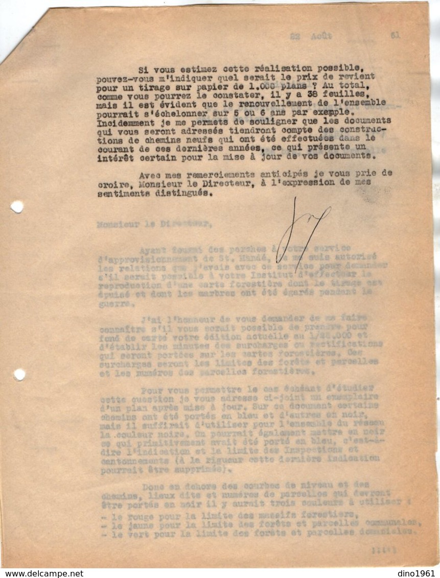 VP14.426 - GUEBWILLER 1961 - Lettre Mr LEBRUN à Mr Le Directeur De L'Institut Géographique National à PARIS - Collections