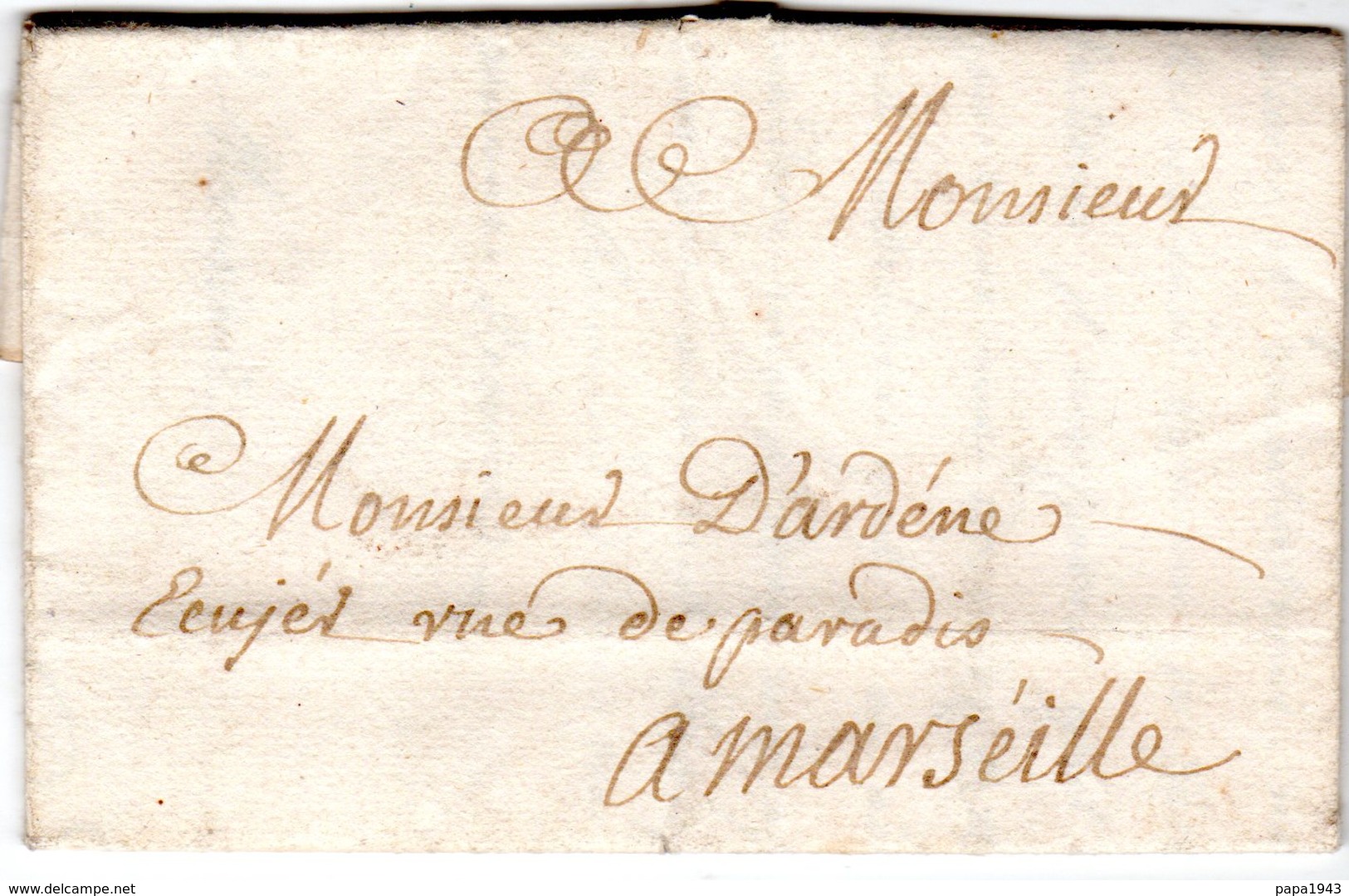 Lettre Envoyée De " LA SEINE "  ( La Seyne )1734  à Marseille - 1701-1800: Voorlopers XVIII