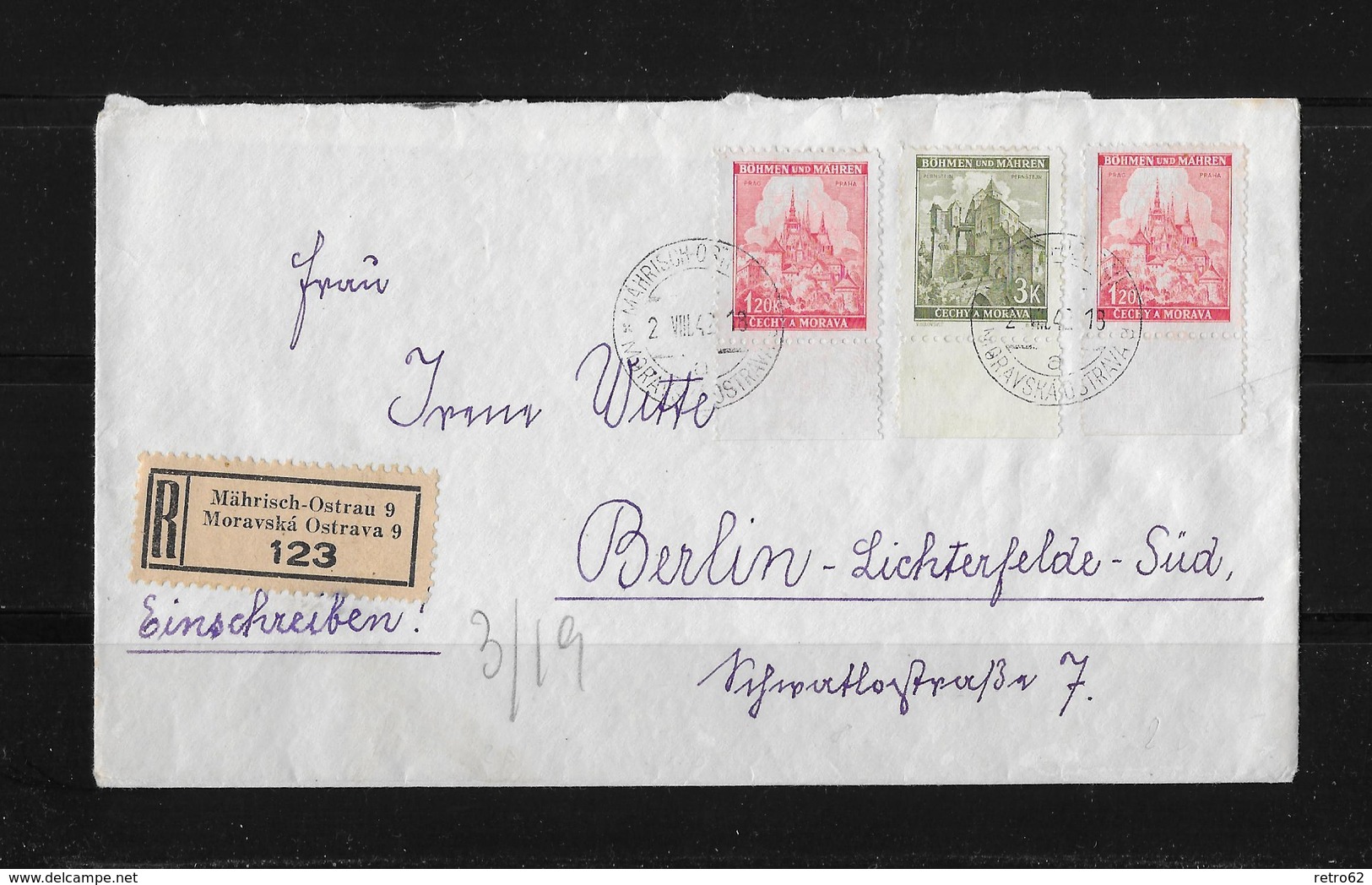 1942 BÖHMEN UND MÄHREN → R-Brief Mährisch-Ostrau Nach Berlin - Lettres & Documents