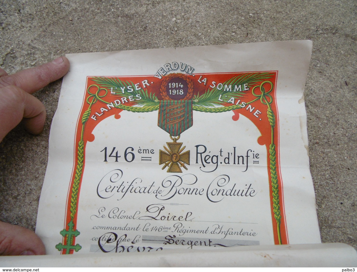 Certificat De Bonne Conduite 146 Eme Regiment Infanterie Saint Avold - 1914-18