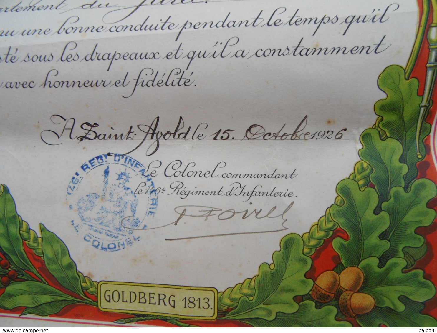 Certificat De Bonne Conduite 146 Eme Regiment Infanterie Saint Avold - 1914-18