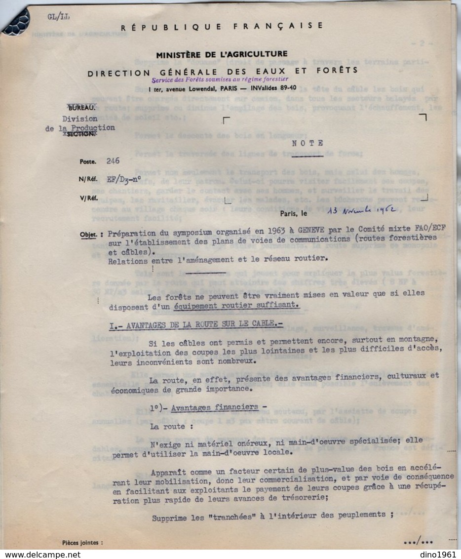 VP14.430 -  PARIS 1962 - Lettre De Mr Le Chef De Service Des Fôrets ...Préparation Du Symposium En 1963 à GENEVE ...... - Collections
