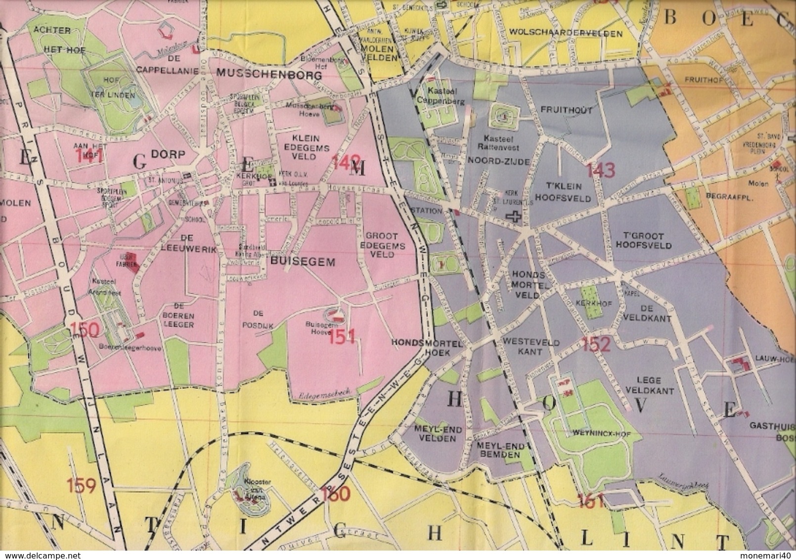 ANVERS -ANCIEN PLAN EN COULEURS DE LA VILLE ET DE SA BANLIEUE et notamment LISTE DES RUES, DES HAMEAUX et DES QUARTIERS.