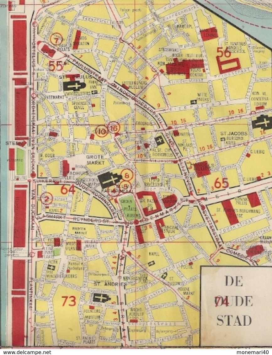 ANVERS -ANCIEN PLAN EN COULEURS DE LA VILLE ET DE SA BANLIEUE et notamment LISTE DES RUES, DES HAMEAUX et DES QUARTIERS.