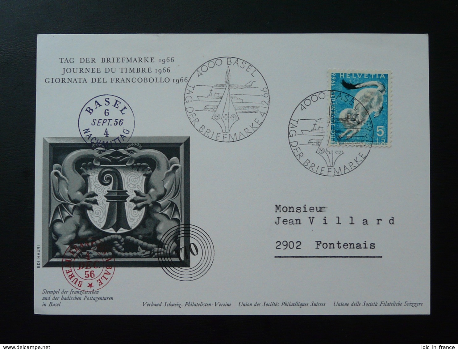 Carte Commemorative Card Pro Juventute Journée Du Timbre Tag Der Briefmarke Basel Suisse 1966 - Lettres & Documents