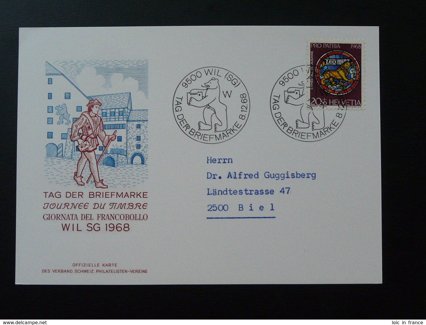 Carte Commemorative Card Pro Patria Journée Du Timbre Tag Der Briefmarke Wil Suisse 1968 - Storia Postale