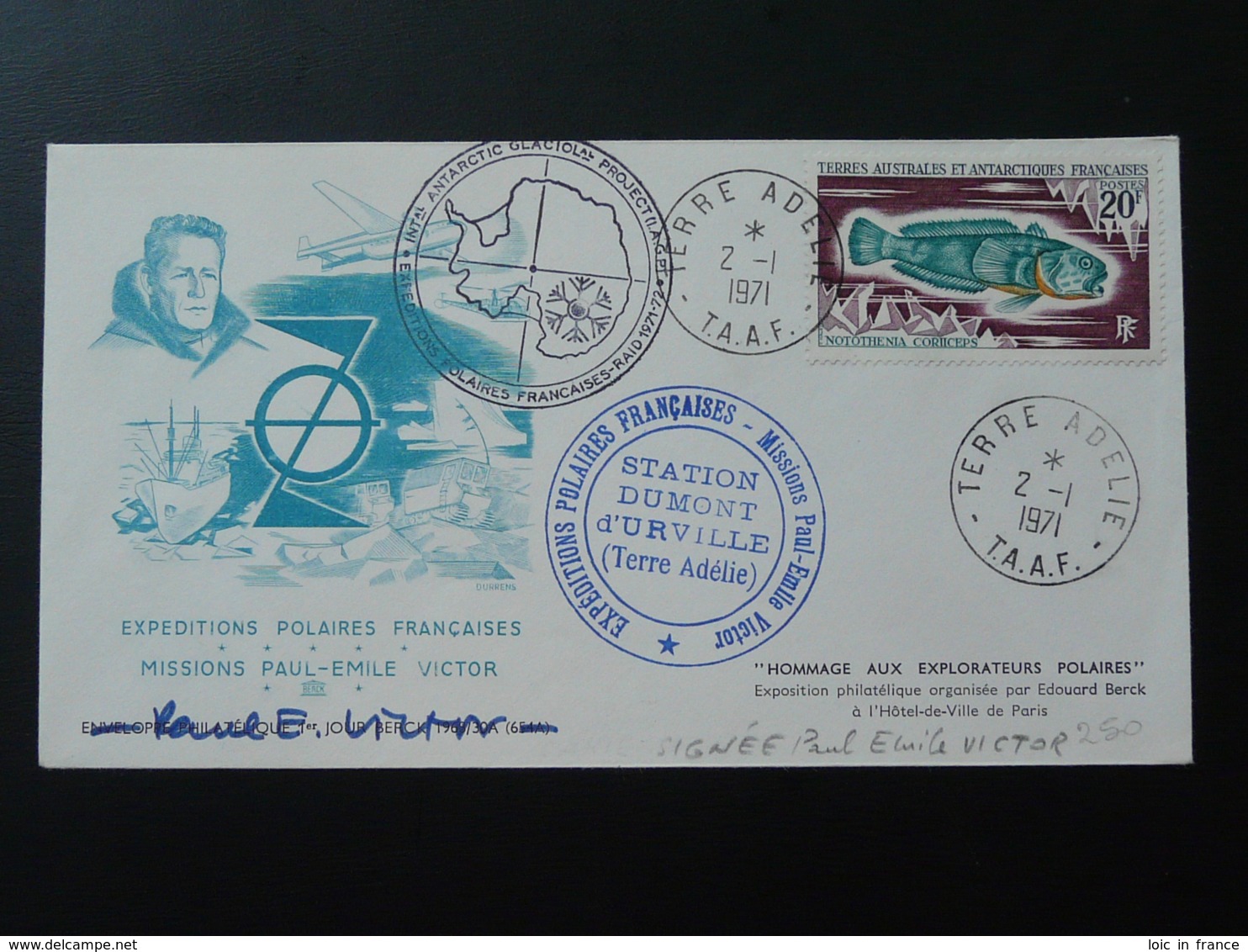 FDC TAAF 1971 Signée Paul Emile Victor Expéditions Polaires Françaises - Explorateurs & Célébrités Polaires