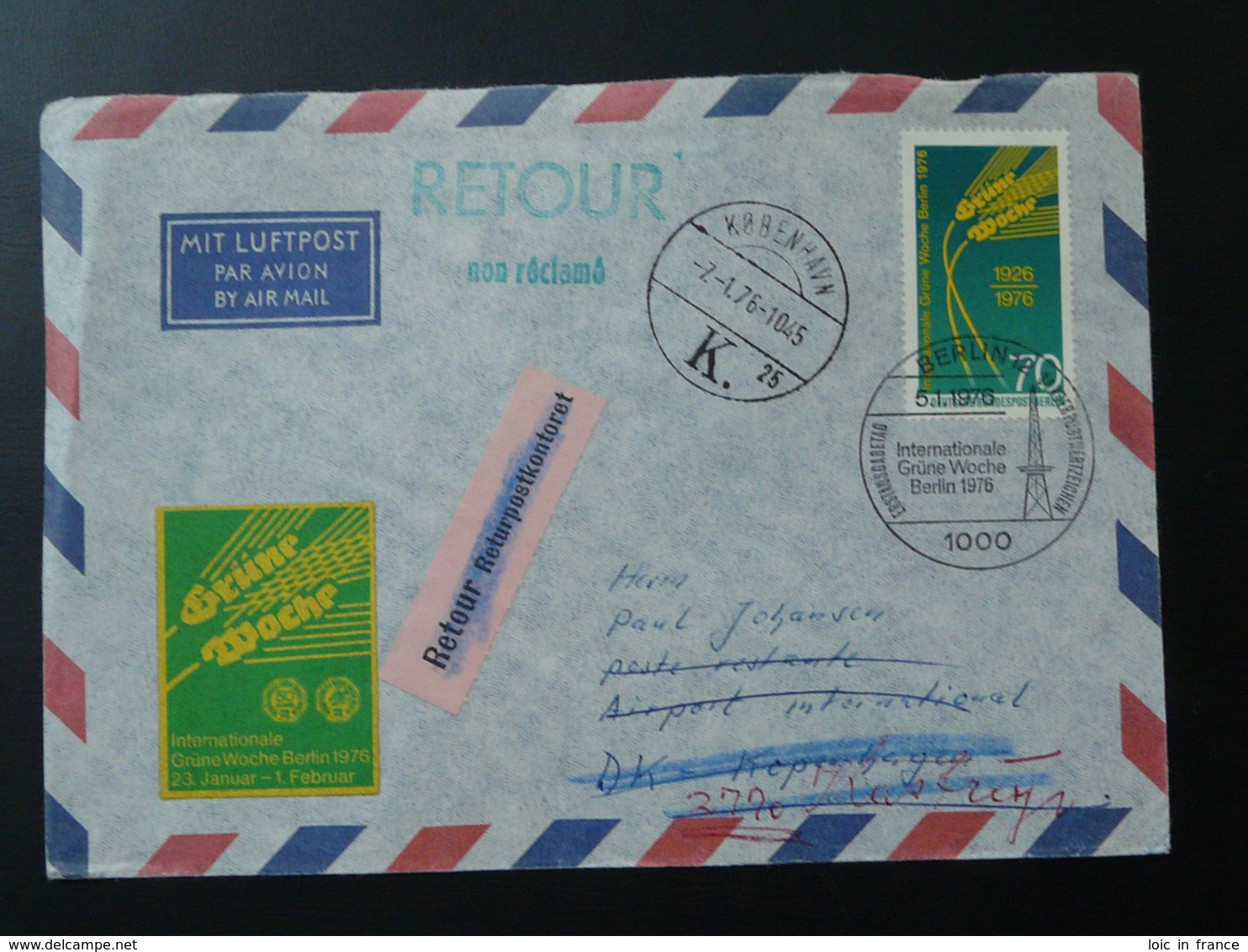 Lettre Recommandée Registered Cover International Grune Woche Berlin To Danemark 1976 - Protection De L'environnement & Climat